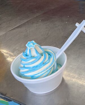 Blue Goo ice cream in a Styrofoam bowl